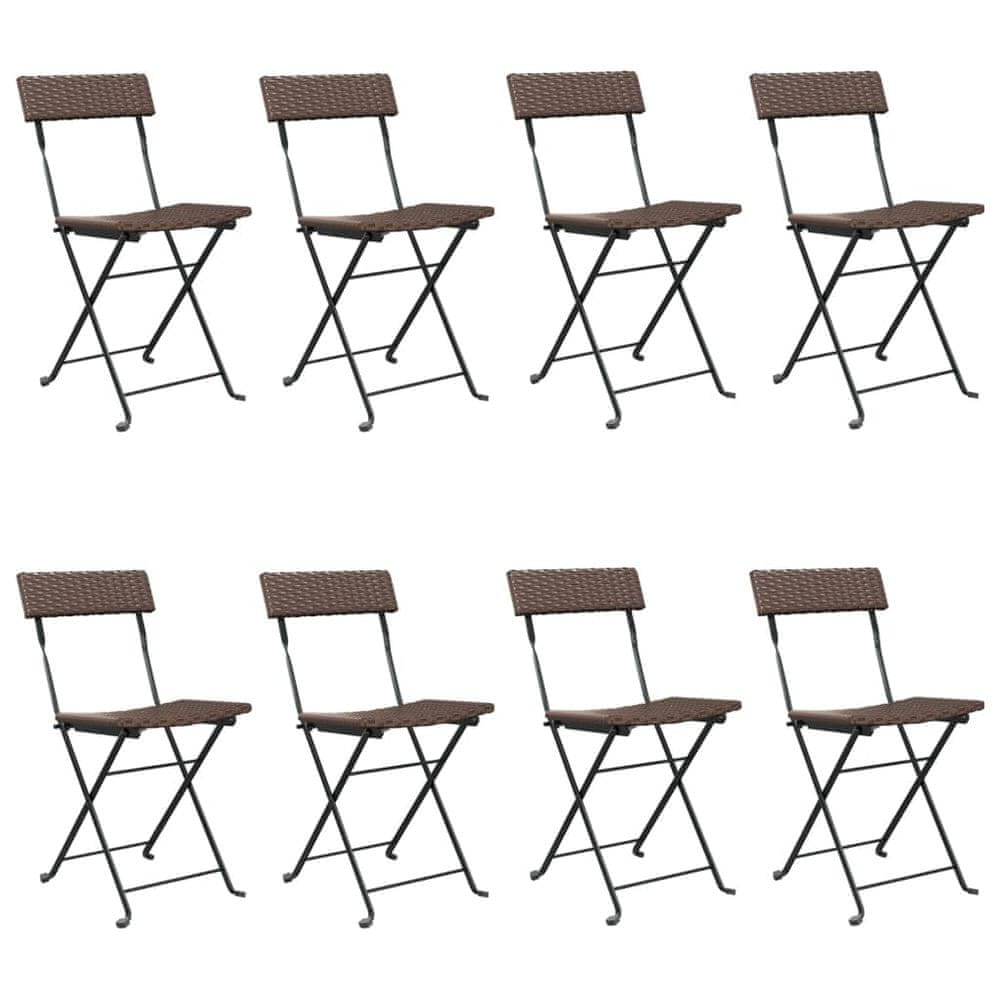 Vidaxl Skladacie bistro stoličky 8 ks hnedé polyratan a oceľ